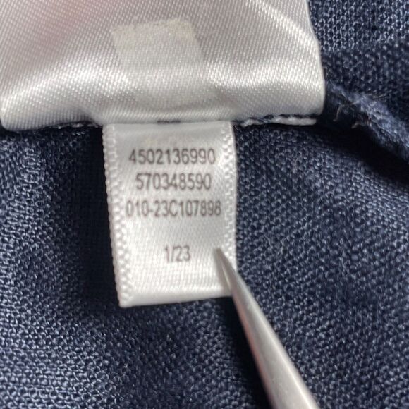 CHICO'S Rick Rack Trim Blouse Top Size 3 Size 16 Linen V-Neck Long Sleeve Navy - Picture 7 of 15